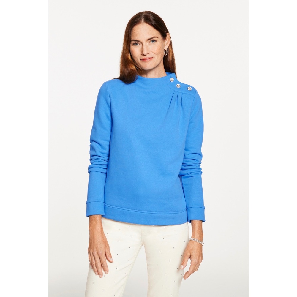 Talbots Plus 2X Blue Jewel  Button shoulder Pleated Sweatshirt NWT 2X Plus